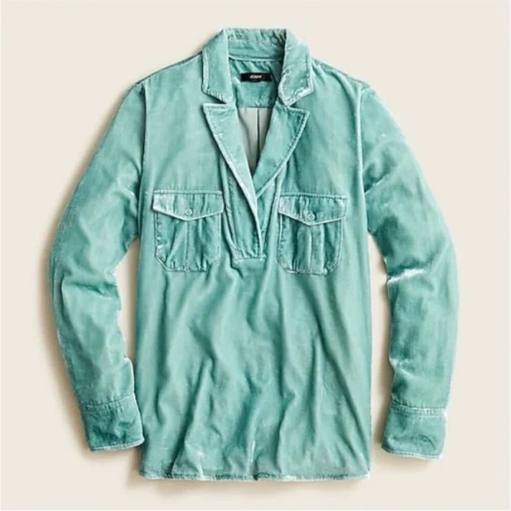 J Crew Velvet Patch-Pocket Popover‎ Shirt S Small Seaglass